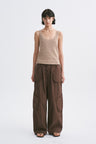 Mid-Rise Drawstring Cargo Pants with Pockets Dark Brown