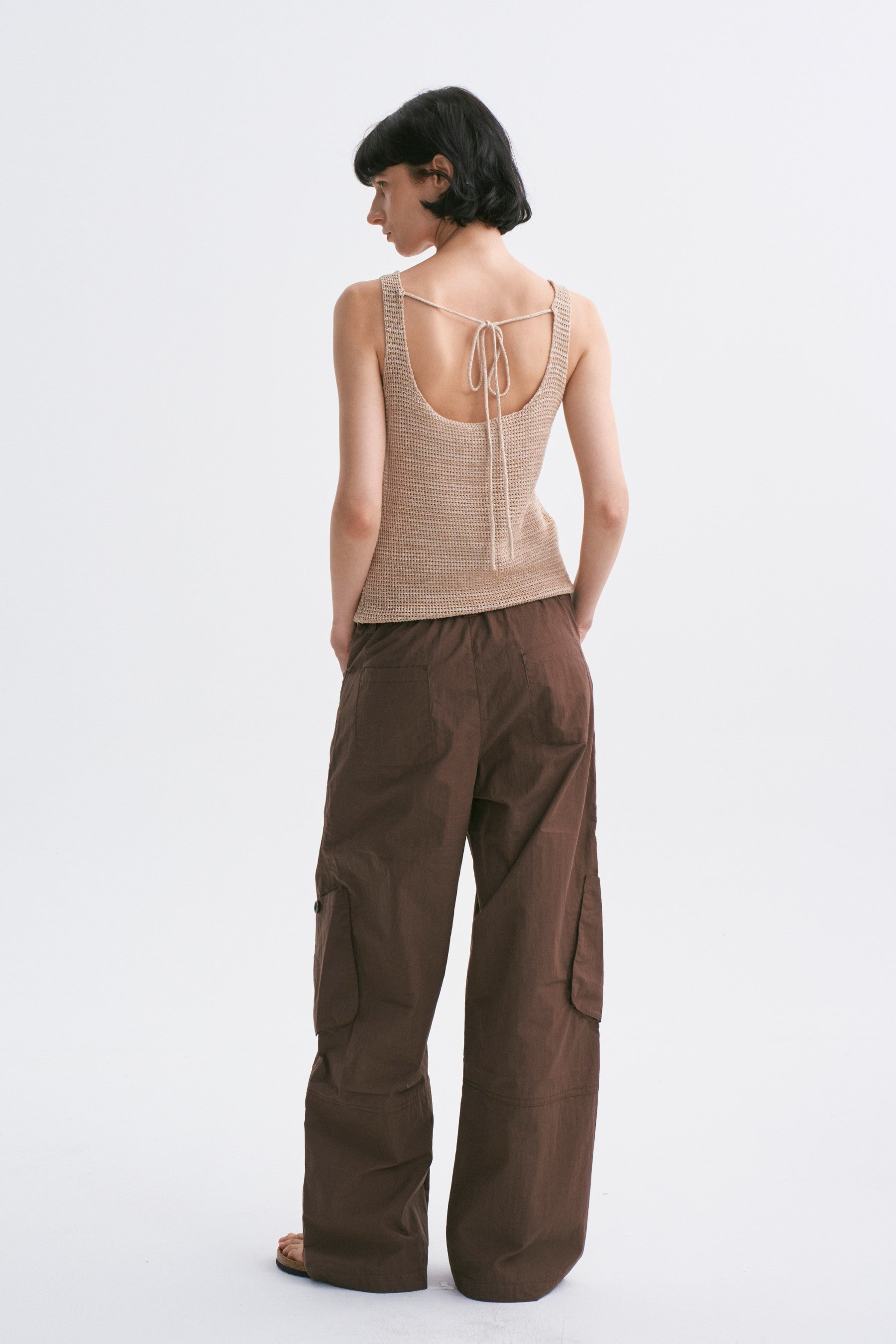 Mixed-yarn Chunky Texture Knit Vest Khaki