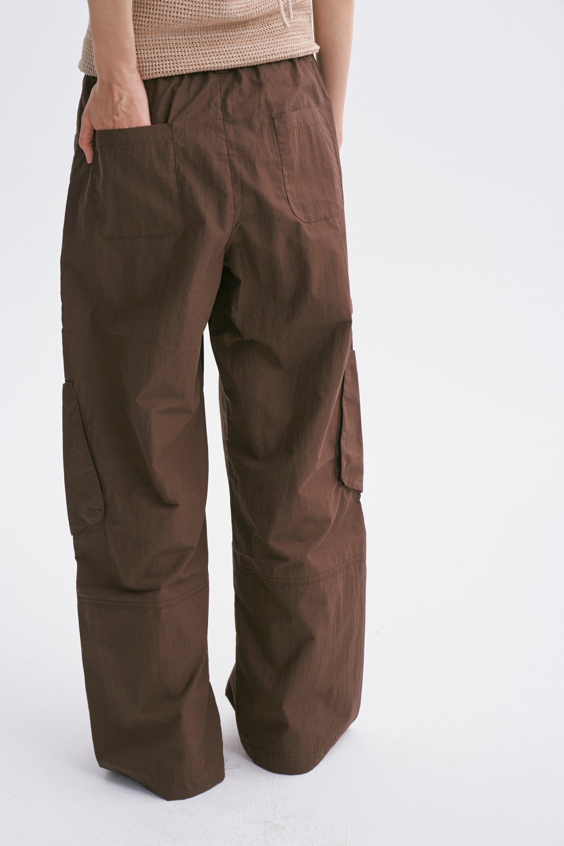 Mid-Rise Drawstring Cargo Pants with Pockets Dark Brown