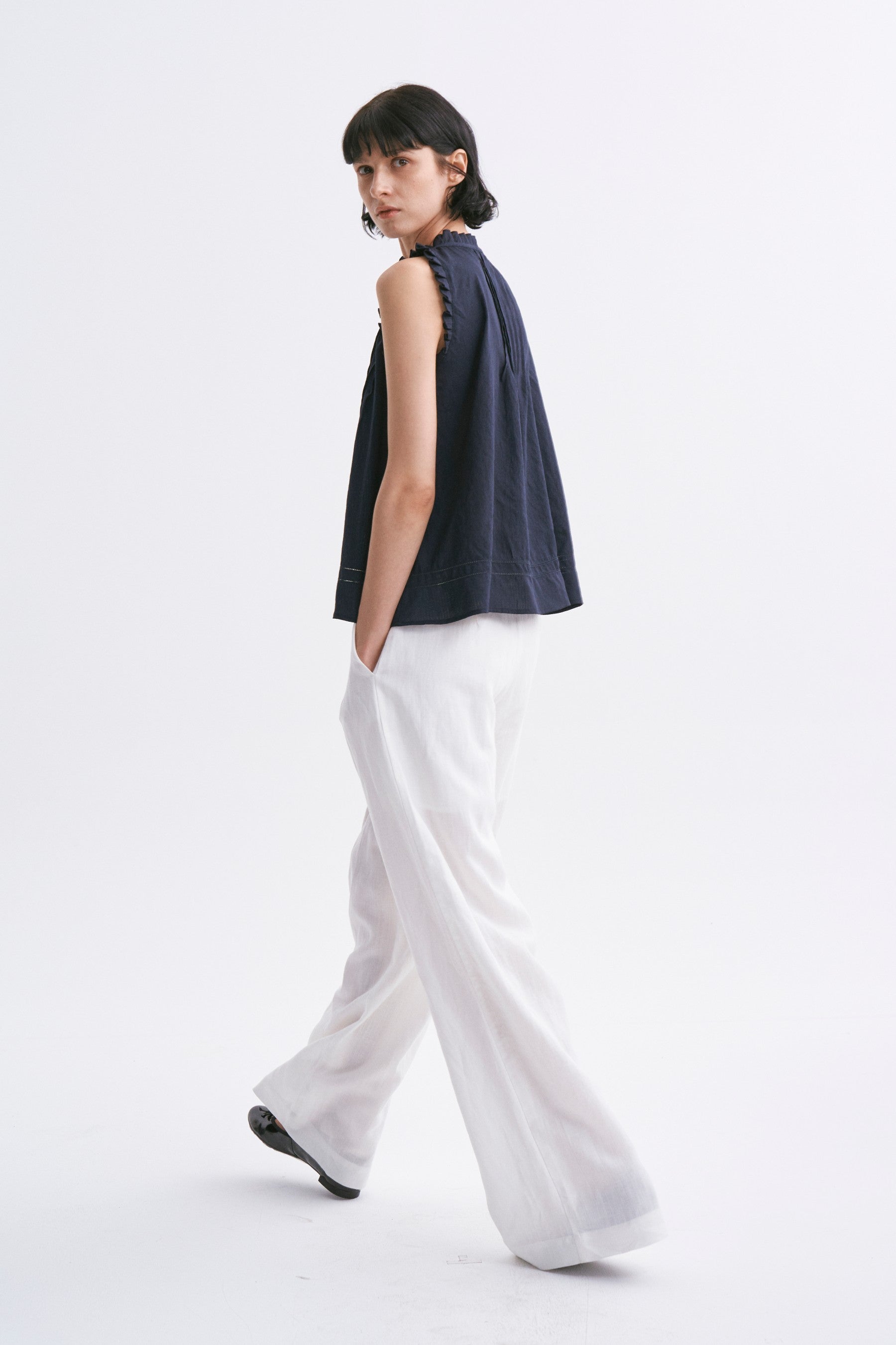 Mid-rise Linen Casual Pants White