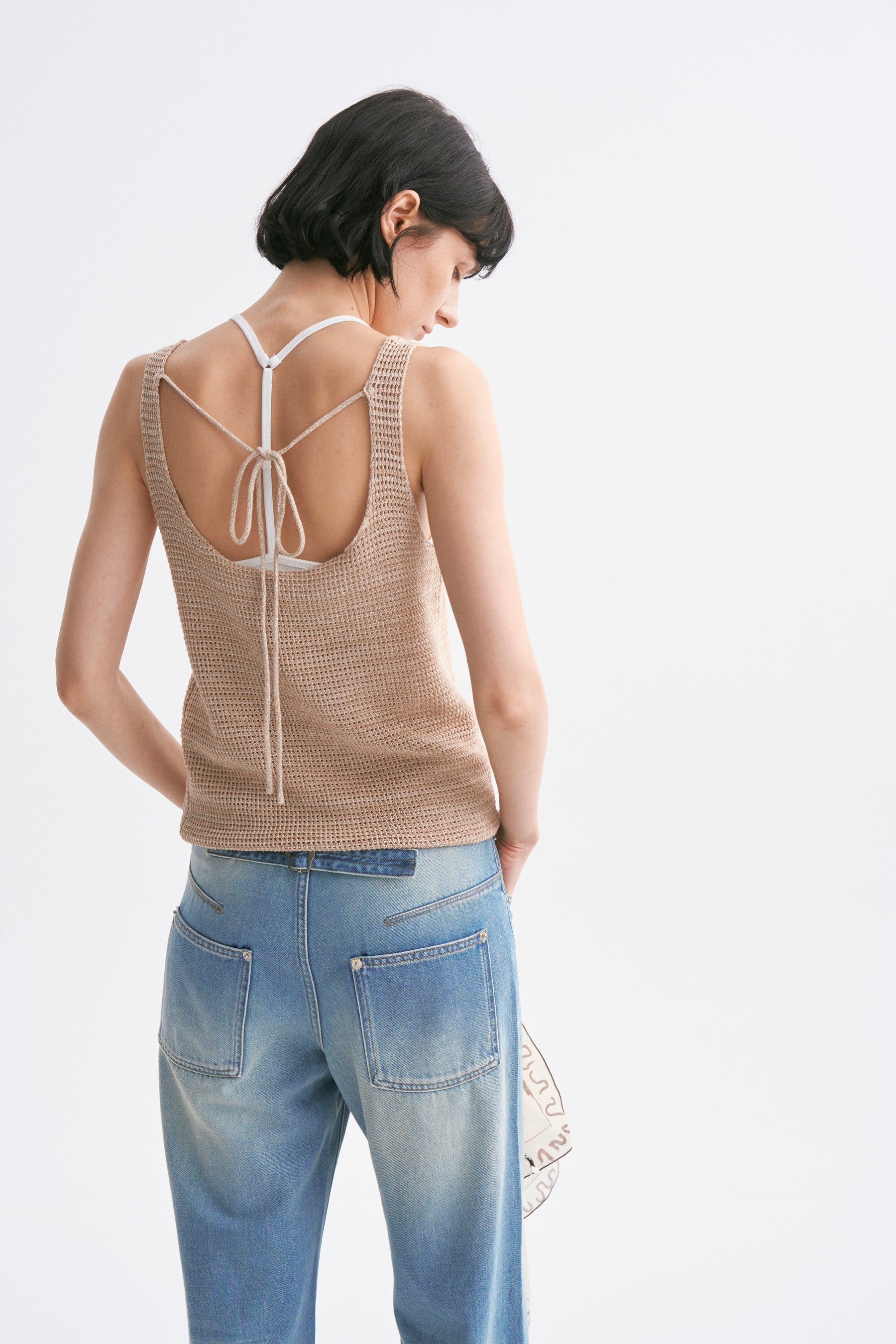 Mixed-yarn Chunky Texture Knit Vest Khaki