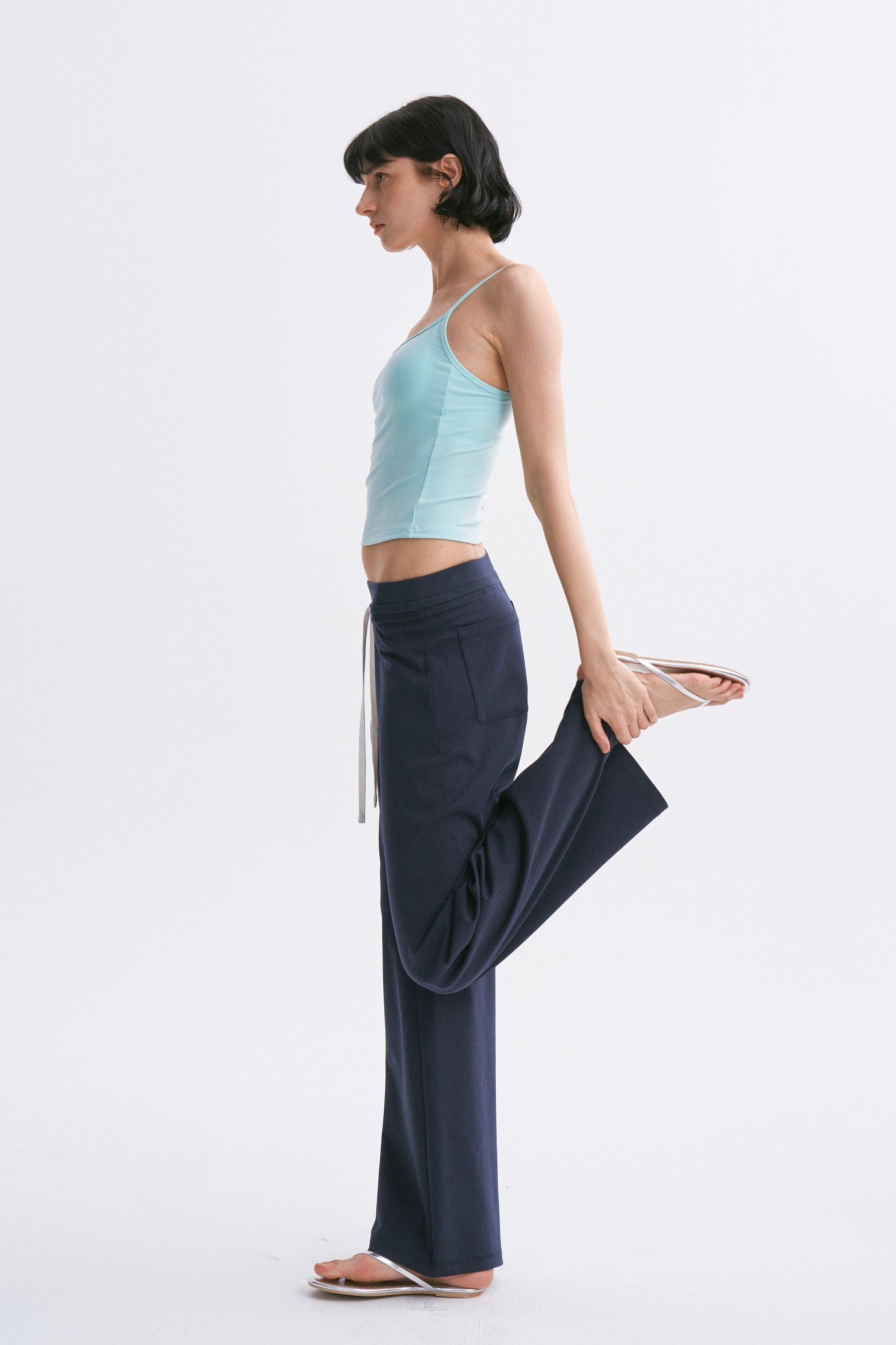 Elastic Waist Breathable Lightweight Fitted Casual Sweatpants Blue