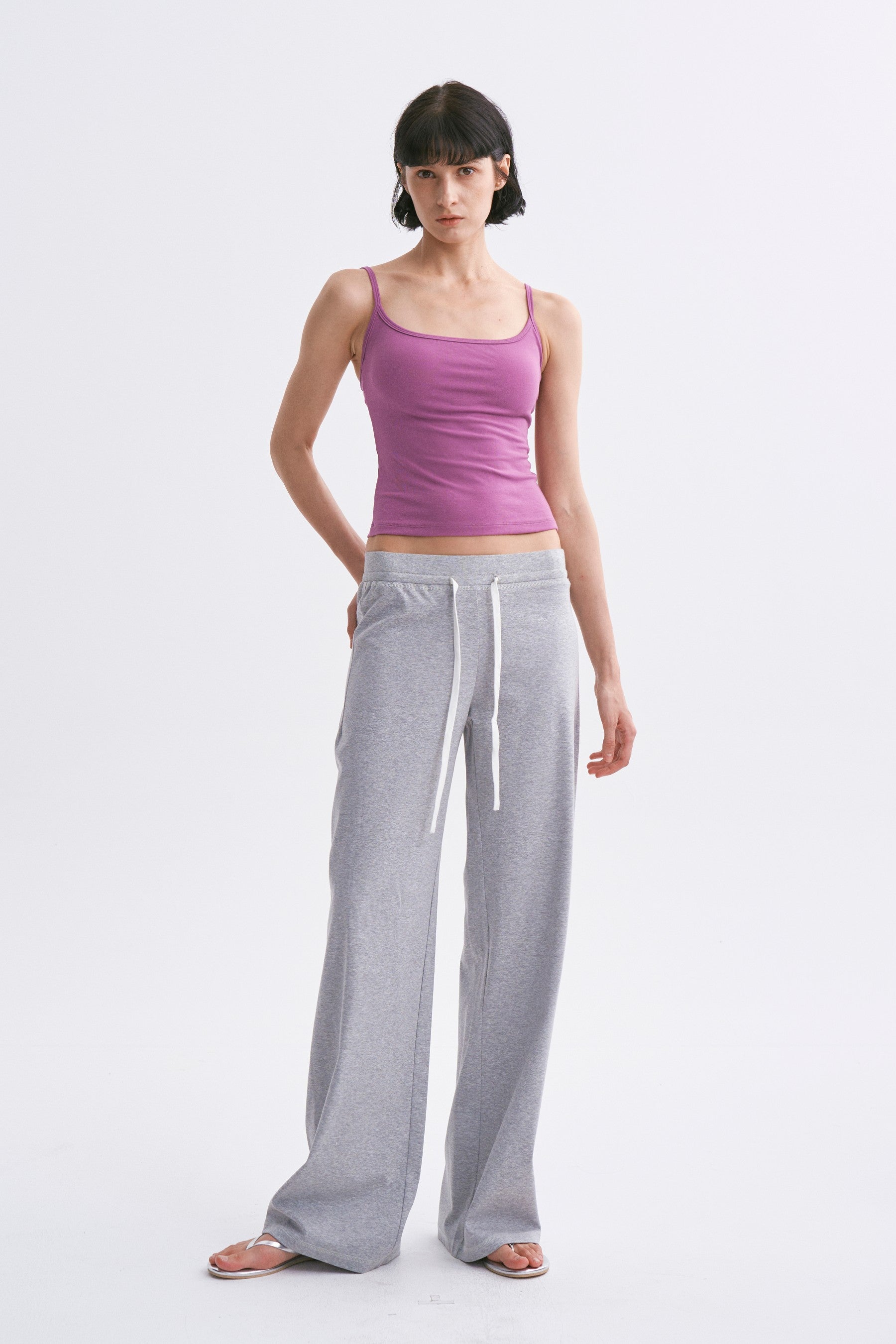 Elastic Waist Breathable Lightweight Fitted Casual Sweatpants Heather Grey