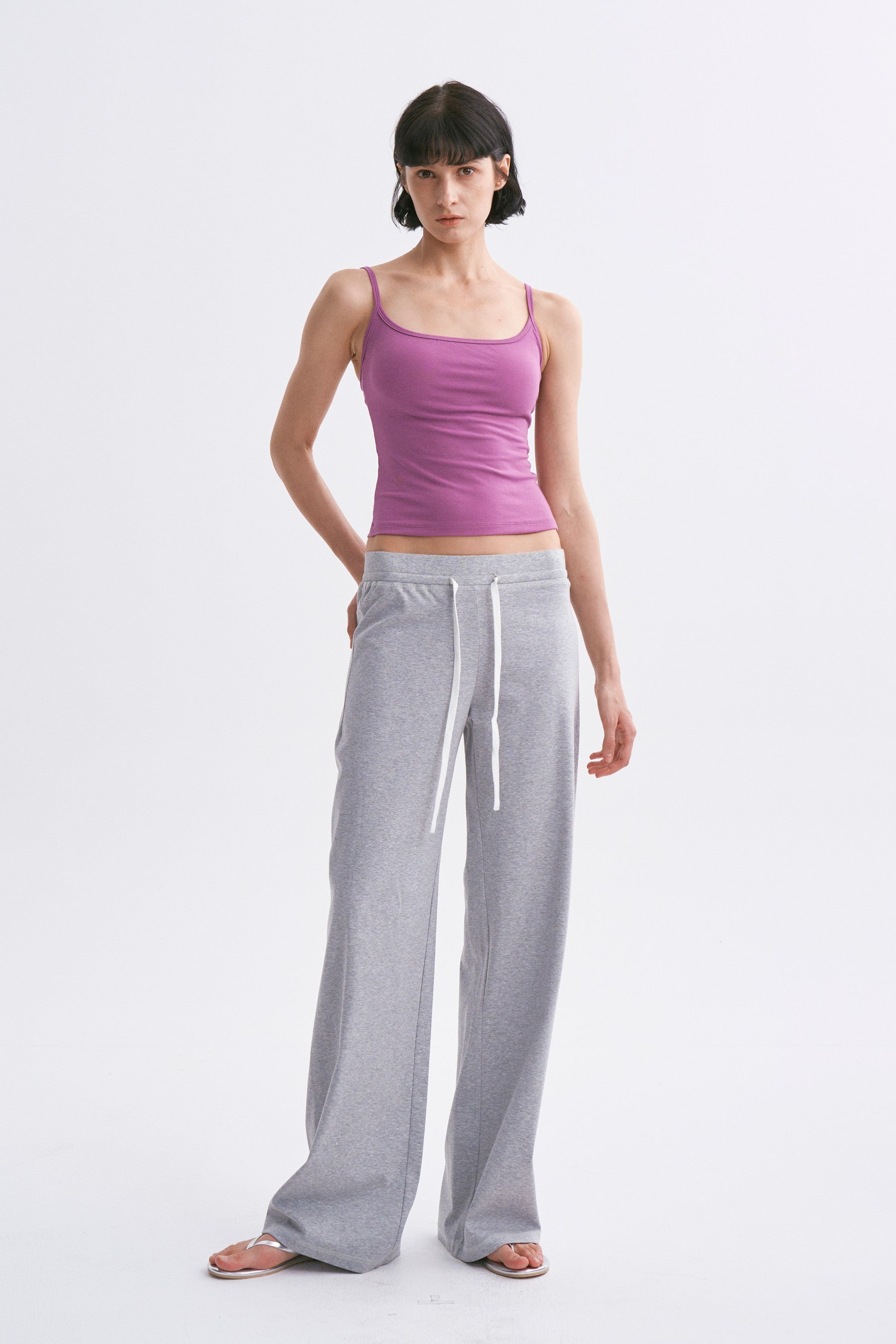 Deep U-Neck Thin Strap Padded Camisole Purple