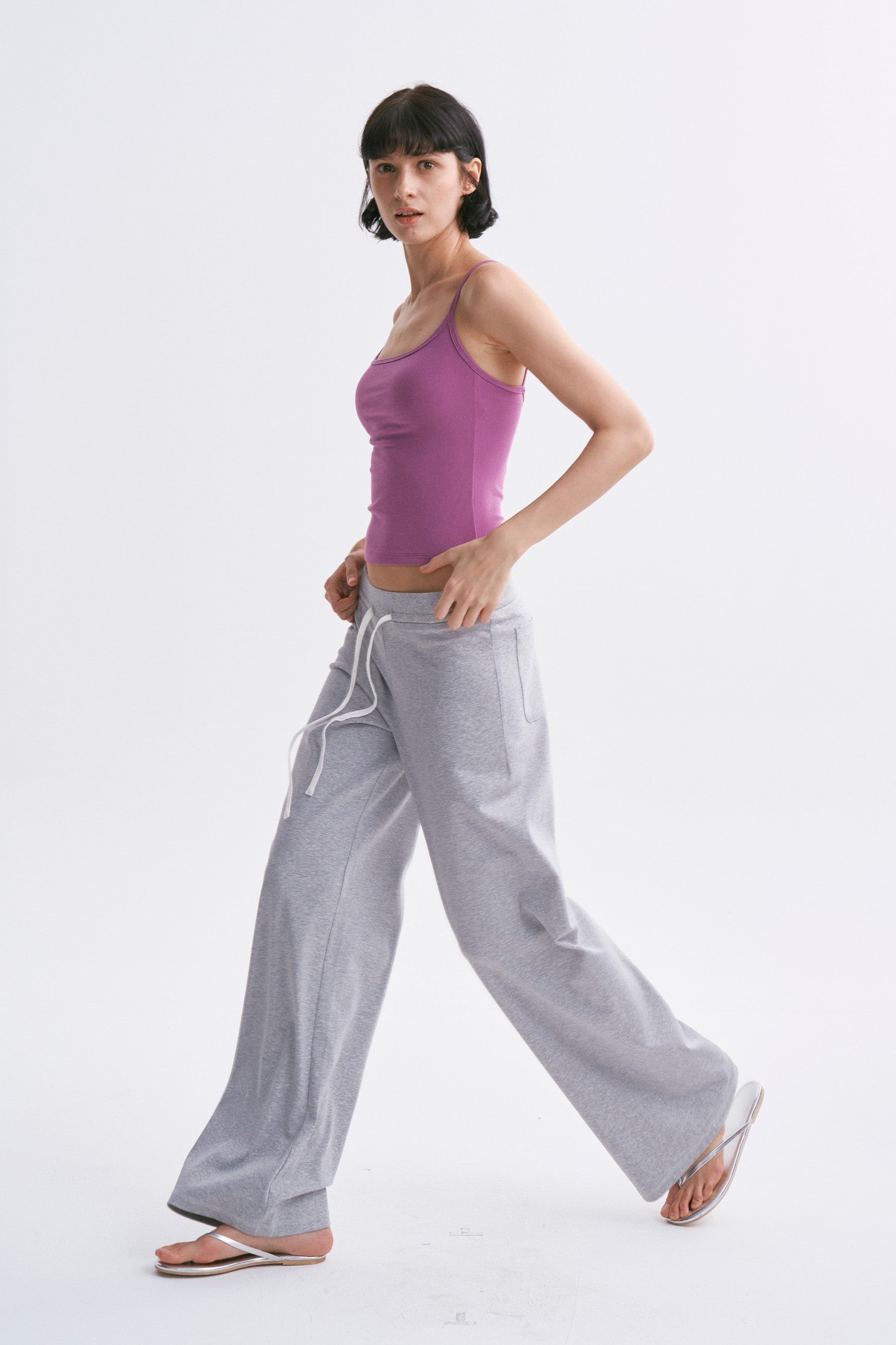 Deep U-Neck Thin Strap Padded Camisole Purple