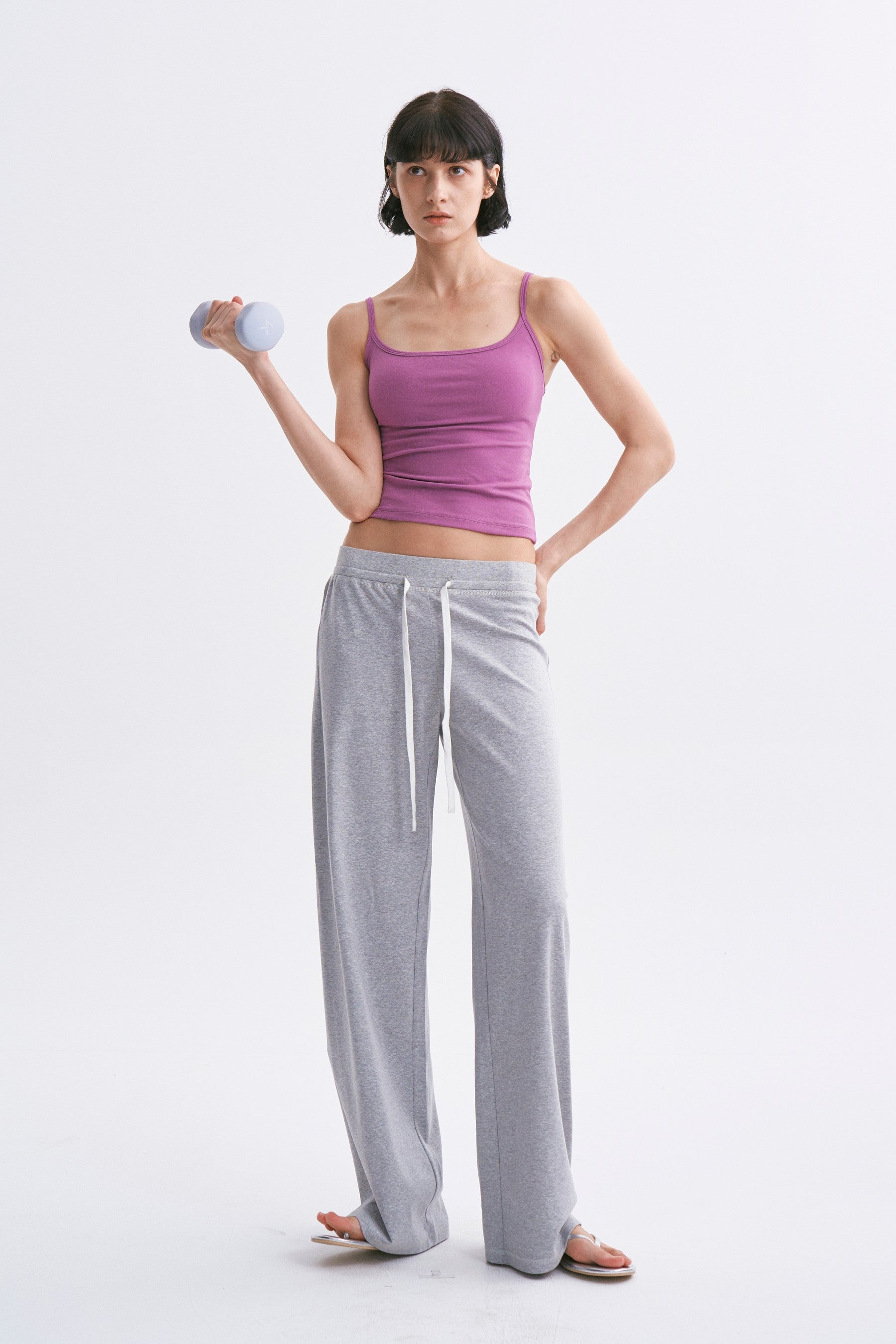 Elastic Waist Breathable Lightweight Fitted Casual Sweatpants Heather Grey