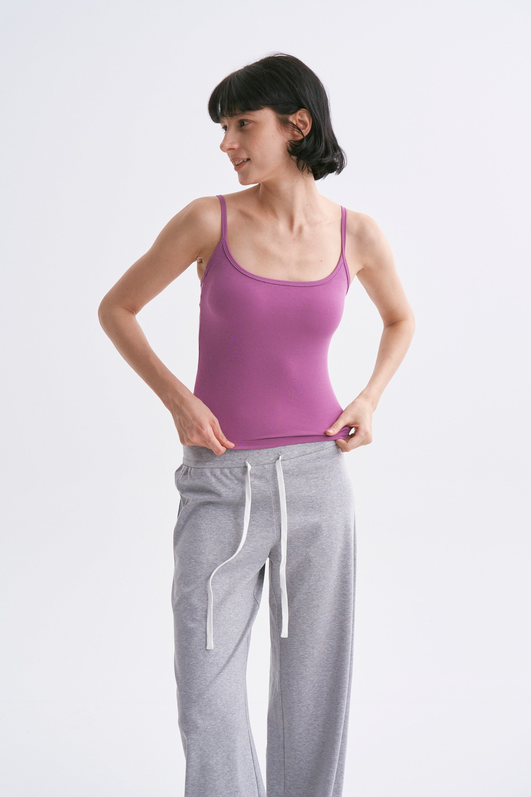 Deep U-Neck Thin Strap Padded Camisole Purple