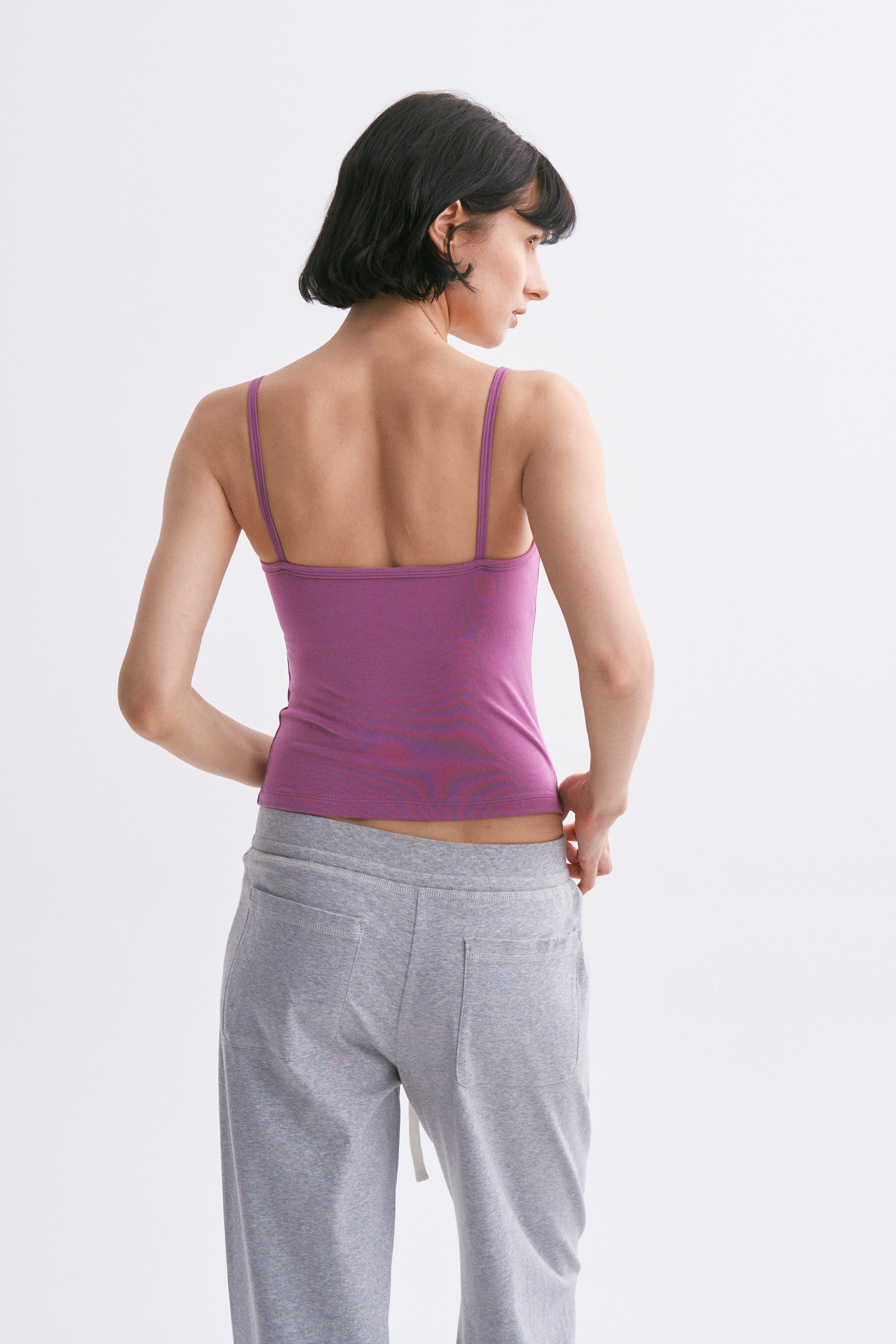 Deep U-Neck Thin Strap Padded Camisole Purple