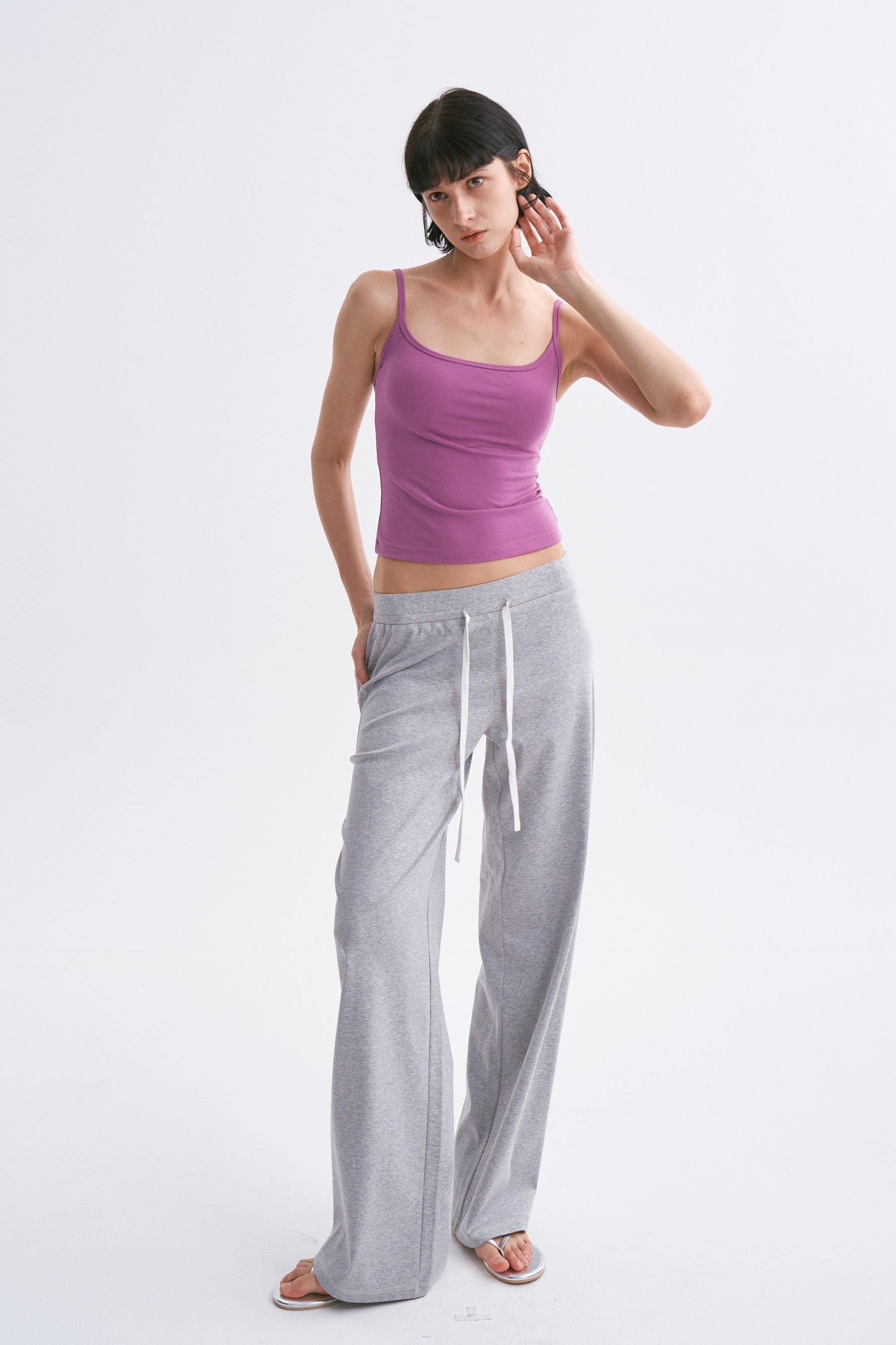 Elastic Waist Breathable Lightweight Fitted Casual Sweatpants Heather Grey