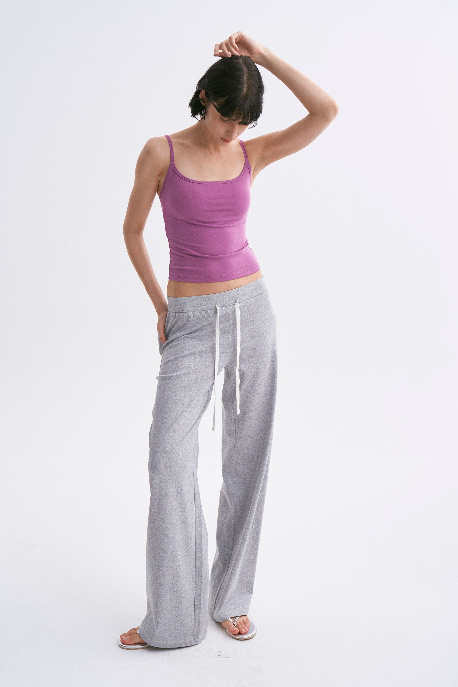 Elastic Waist Breathable Lightweight Fitted Casual Sweatpants Heather Grey
