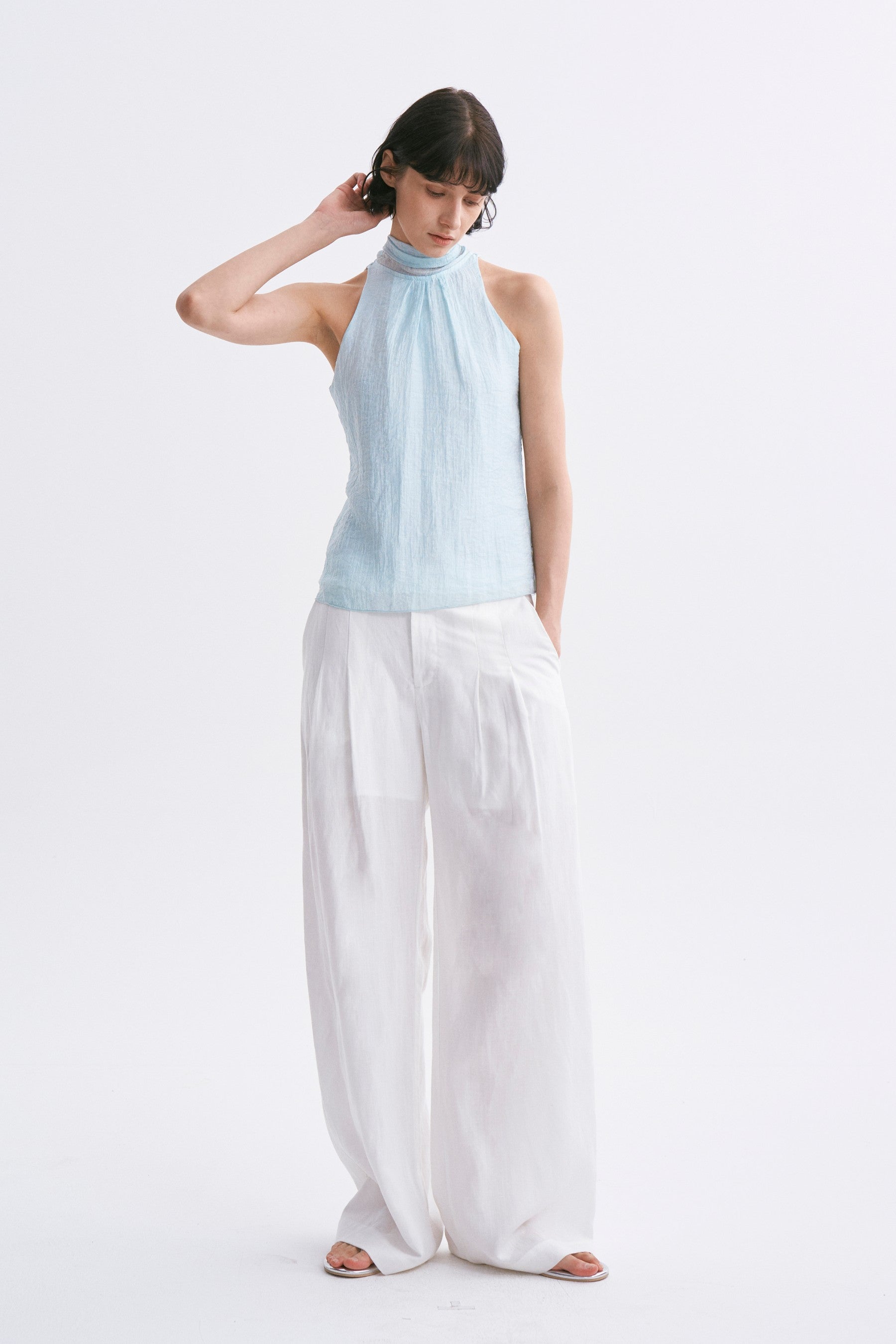 Mid-rise Linen Casual Pants White