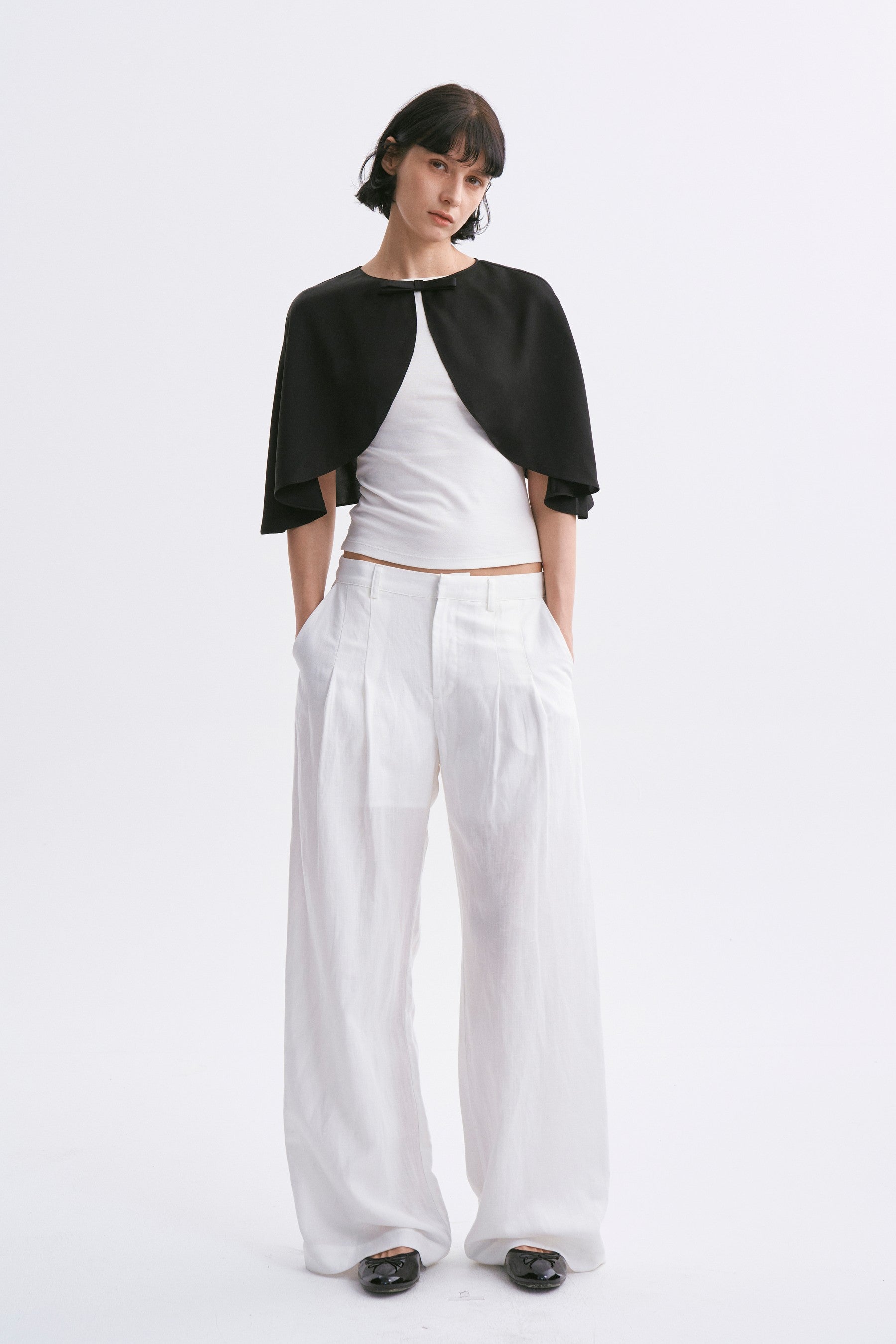 Satin Cropped Capelet Black