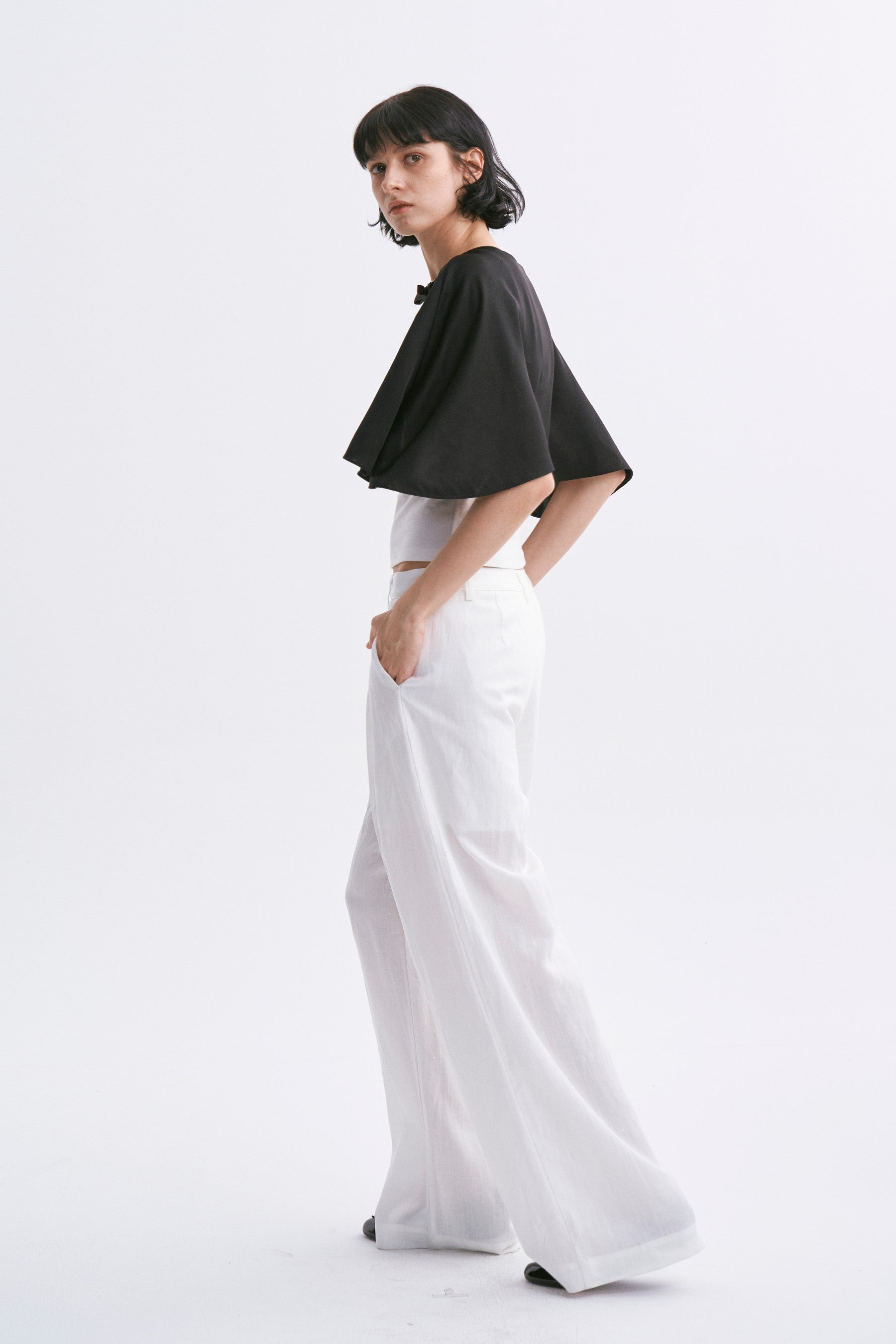 Satin Cropped Capelet Black