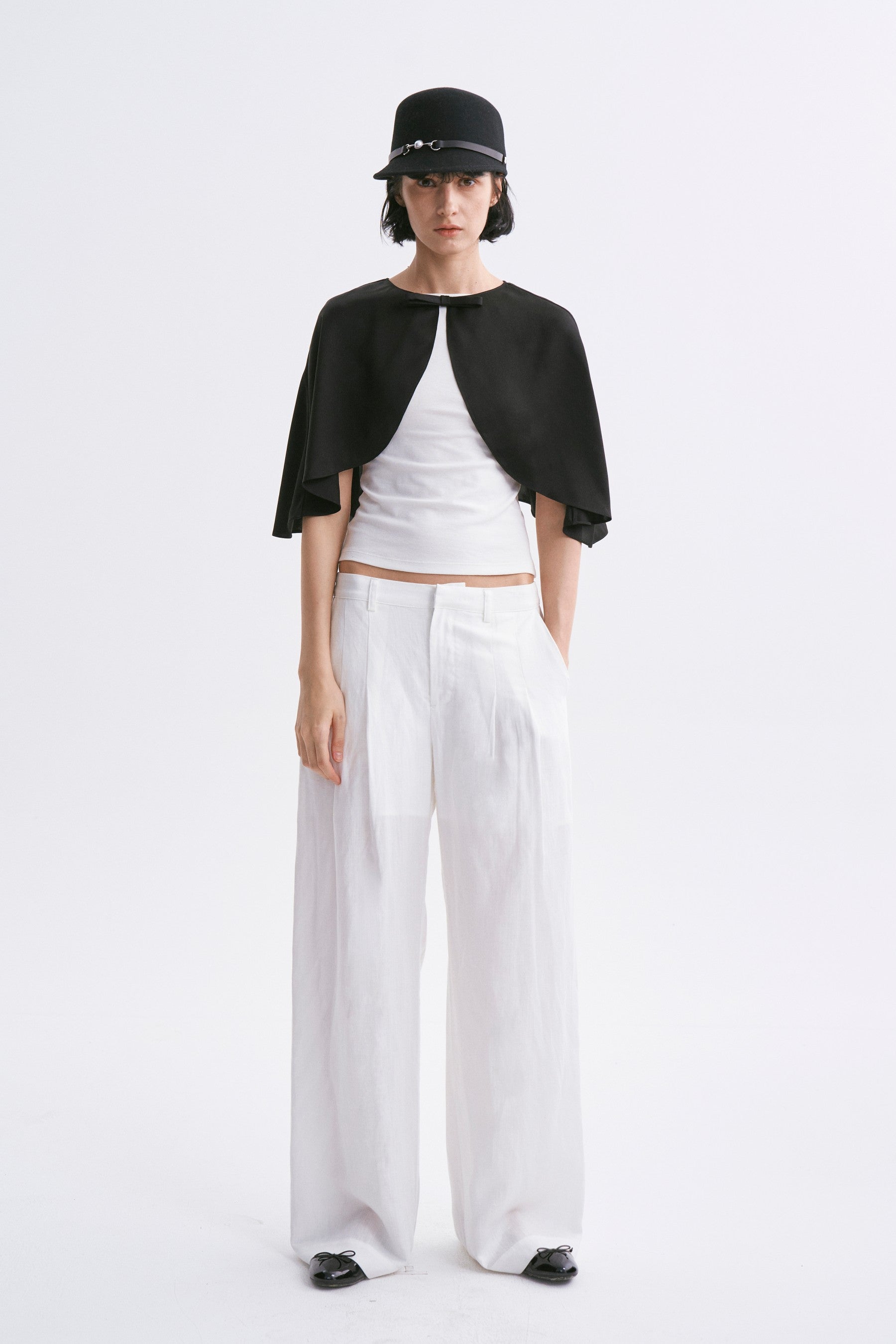Satin Cropped Capelet Black