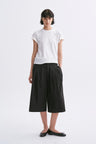 Linen-Cotton Rolled Sleeve T-Shirt, Slightly Loose Fit White