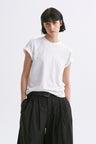 Linen-Cotton Rolled Sleeve T-Shirt, Slightly Loose Fit White