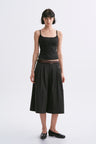 Mid-rise Tucked Wide-leg Pure Cotton Capri Pants Black