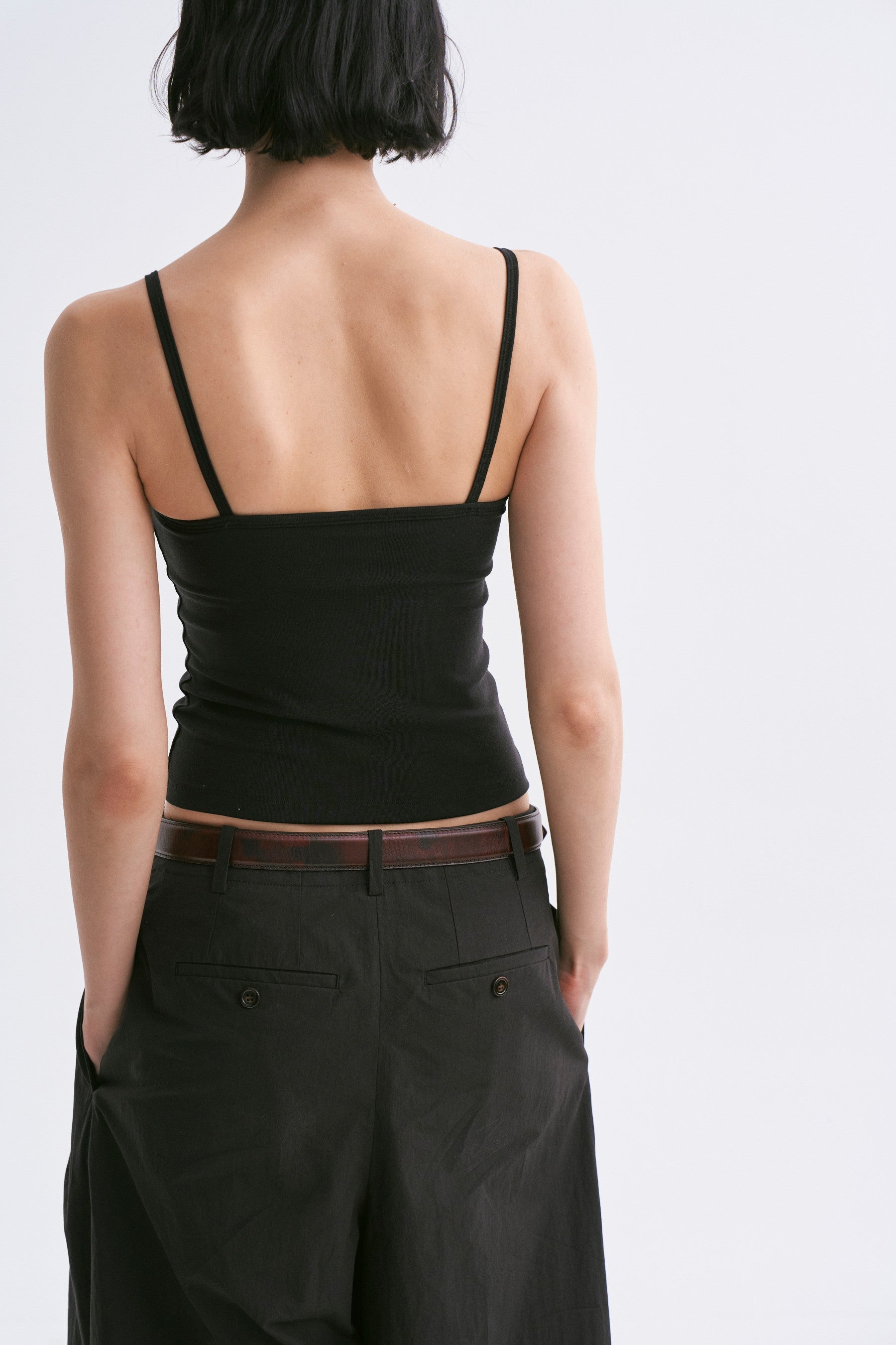 Deep U-Neck Thin Strap Padded Camisole Black