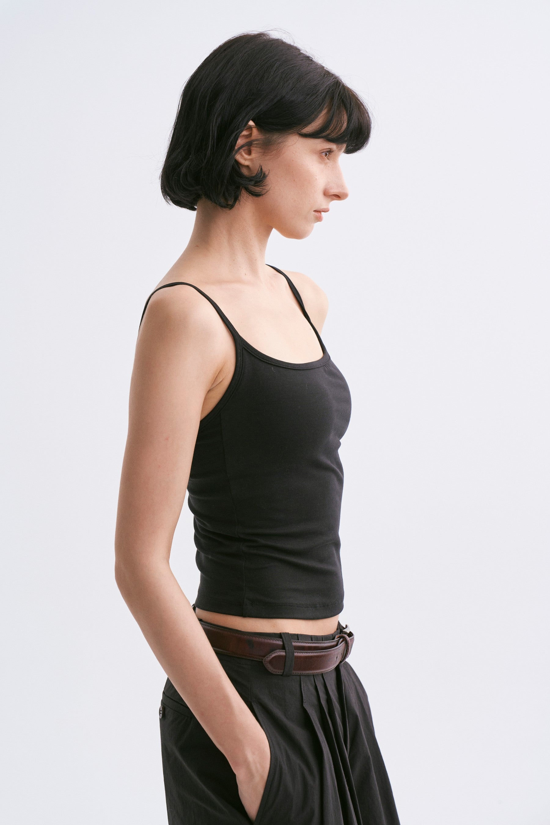 Deep U-Neck Thin Strap Padded Camisole Black
