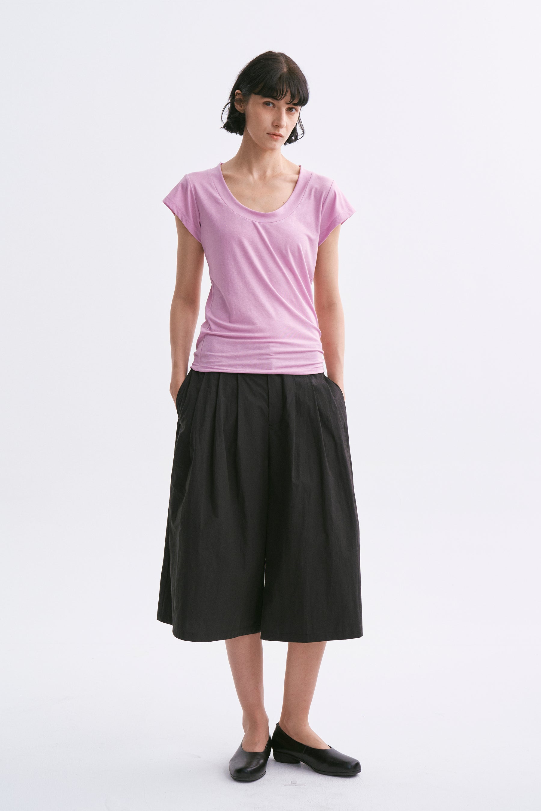 Deep U-Neck Loose Dolman Sleeve T-Shirt Mauve