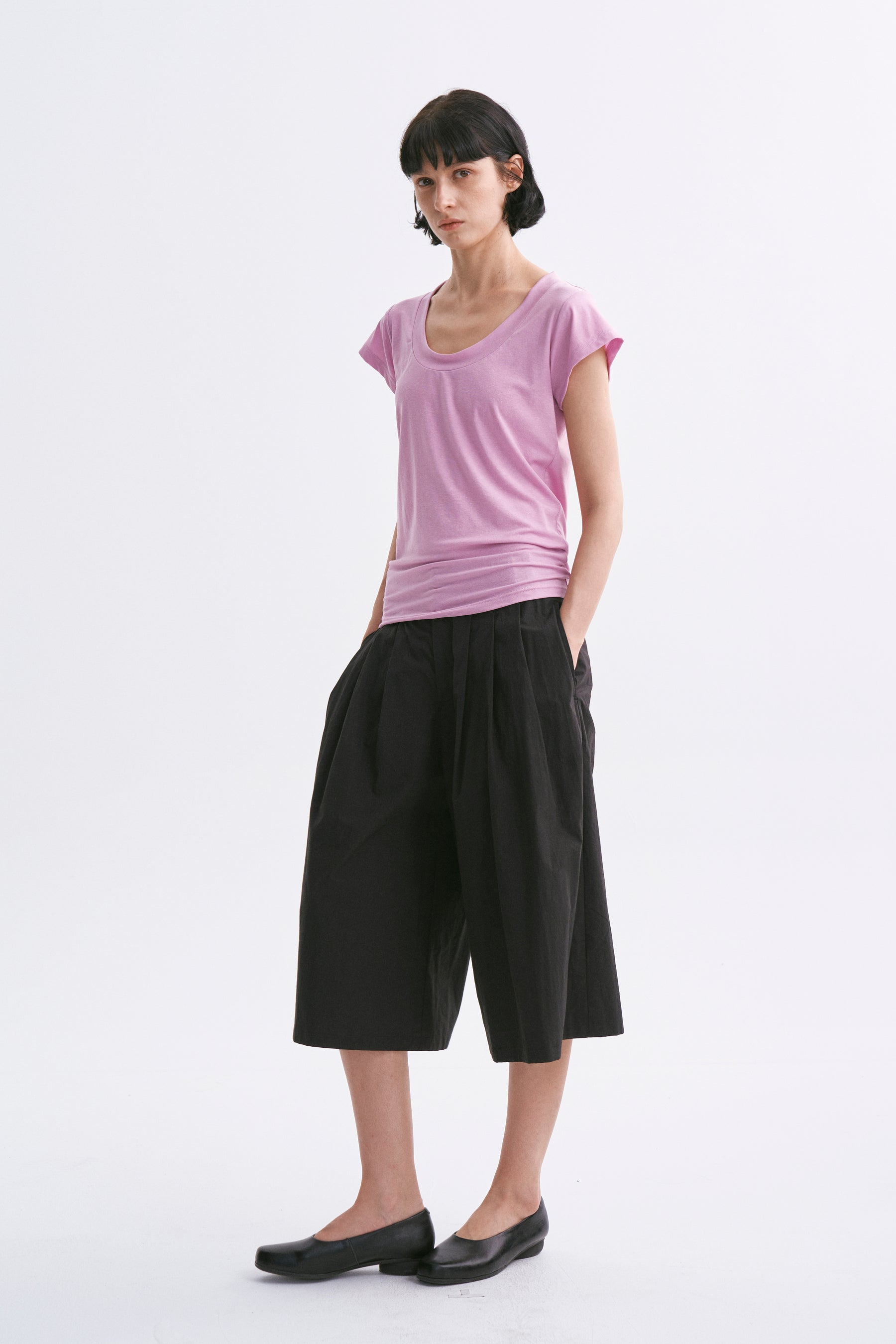 Deep U-Neck Loose Dolman Sleeve T-Shirt Mauve