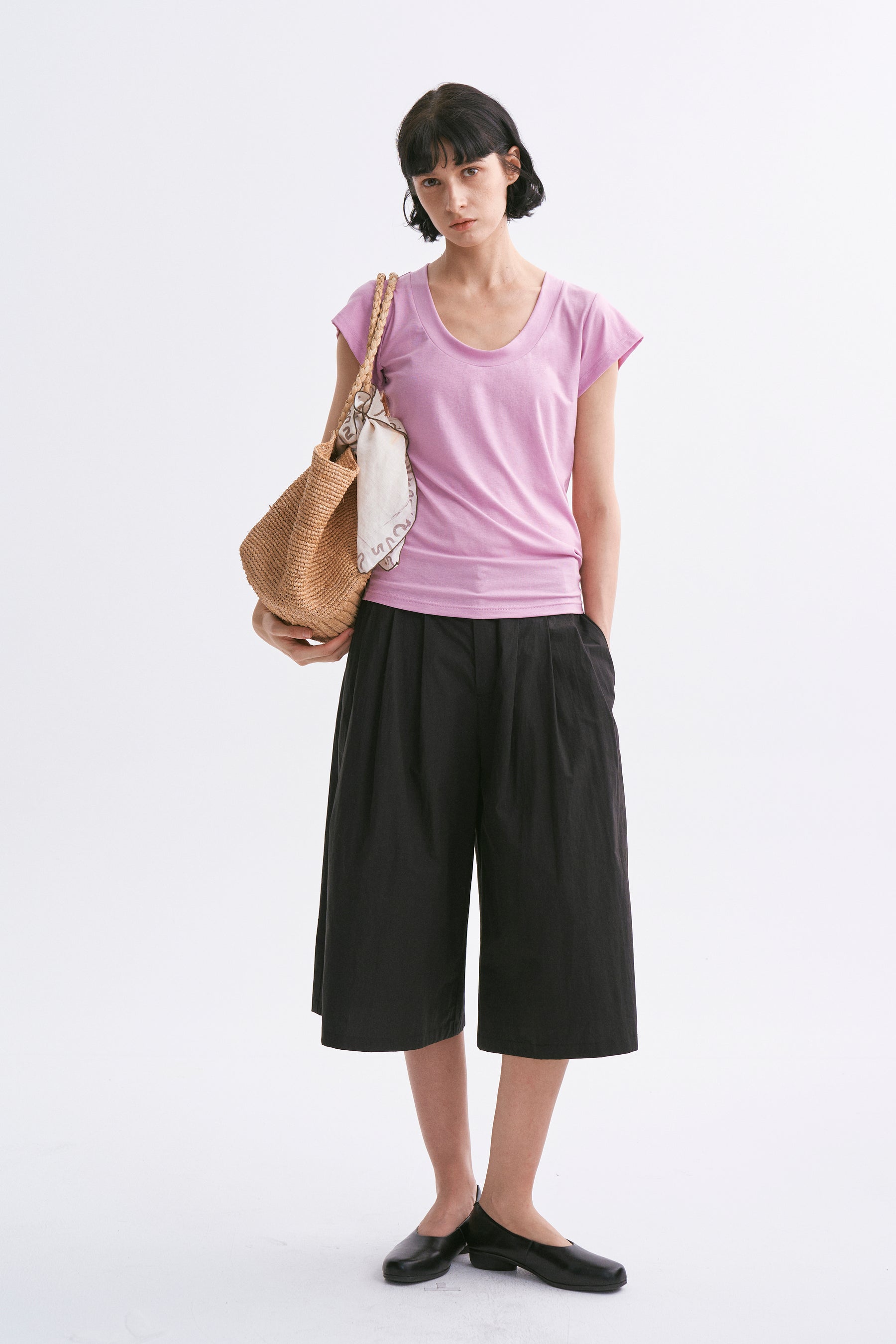 Deep U-Neck Loose Dolman Sleeve T-Shirt Mauve