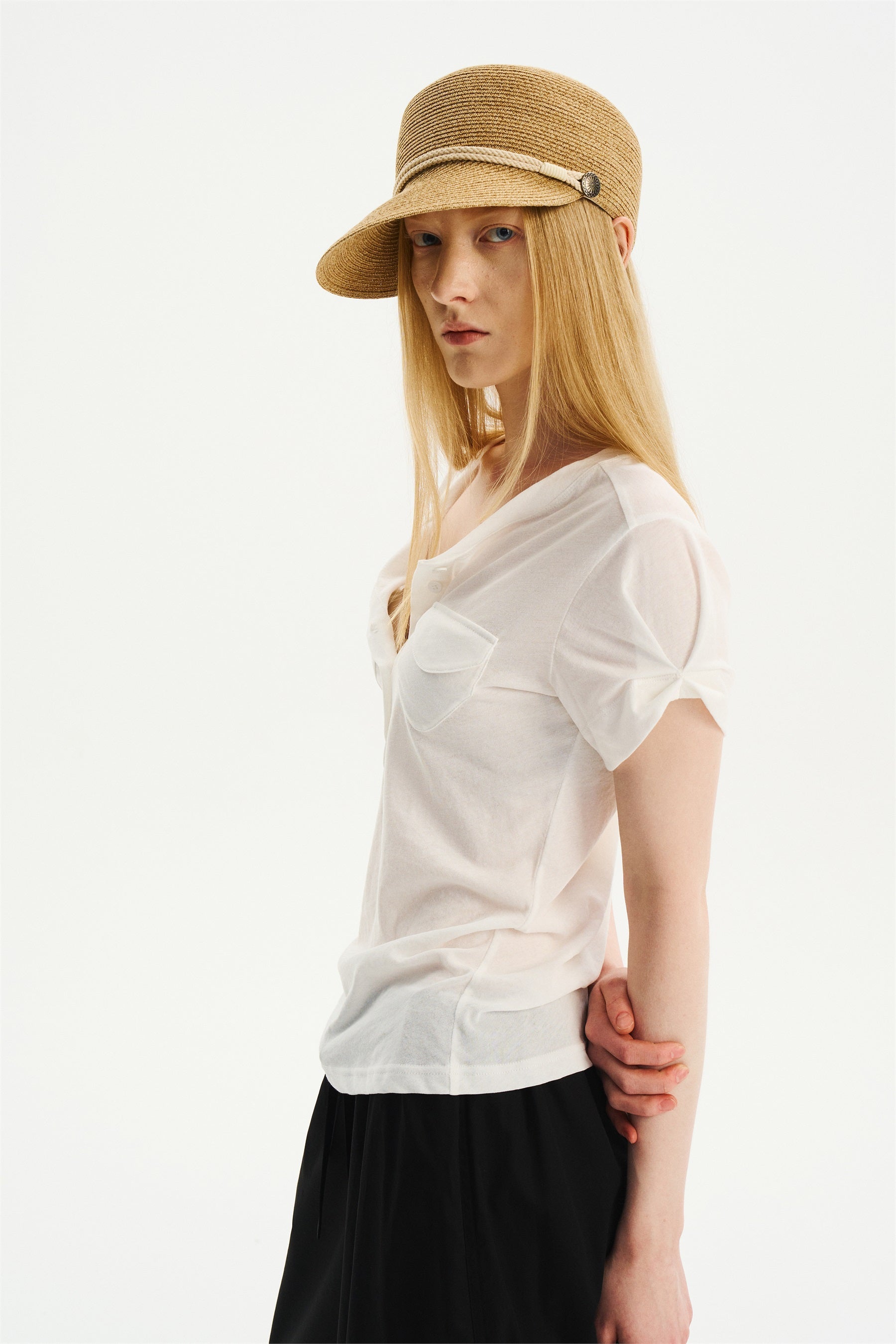Lightweight Double-Pocket Henley T-Shirt White
